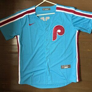 NWOT Phillies Bryce Harper Nike Jersey Men's Large Blue Retro